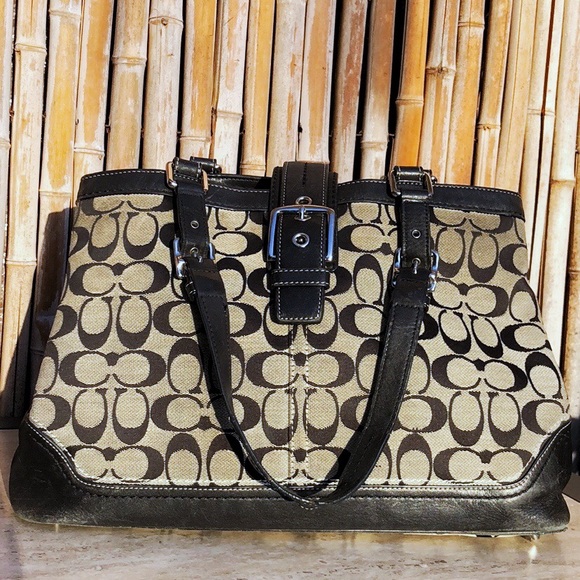 Coach Handbags - COACH Large Black "Hampton" Logo Satchel HandBag